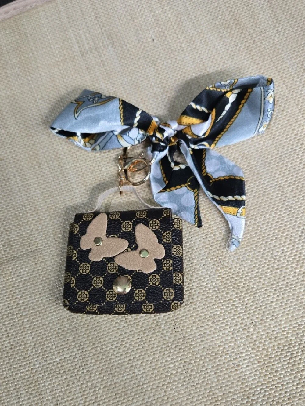 Silk Scarf Keychain Bag Charm with Floral Mini Bag - Picture 4 of 5